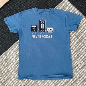 Never Forget VCR, floppy disc, cassette tape Tee